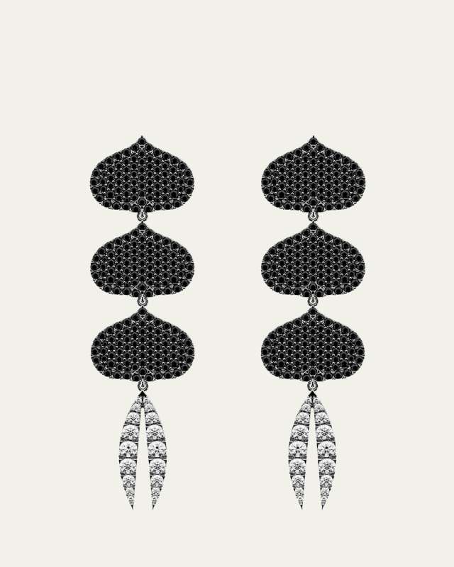 Triple Eye Adore Lotus Black and White Diamond Earrings